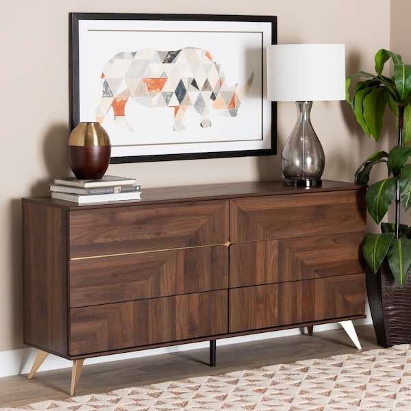 Baxton Studio Graceland Mid-Century Modern Transitional Walnut Brown Finished Wood 6-Drawer Dresser - 236-13276-ZORO