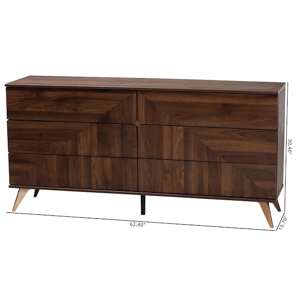 Baxton Studio Graceland Mid-Century Modern Transitional Walnut Brown Finished Wood 6-Drawer Dresser - 236-13276-ZORO