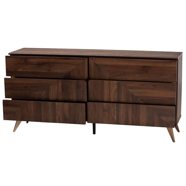 Baxton Studio Graceland Mid-Century Modern Transitional Walnut Brown Finished Wood 6-Drawer Dresser - 236-13276-ZORO