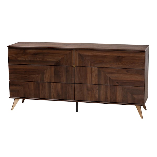 Baxton Studio Graceland Mid-Century Modern Transitional Walnut Brown Finished Wood 6-Drawer Dresser - 236-13276-ZORO