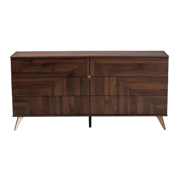Baxton Studio Graceland Mid-Century Modern Transitional Walnut Brown Finished Wood 6-Drawer Dresser - 236-13276-ZORO