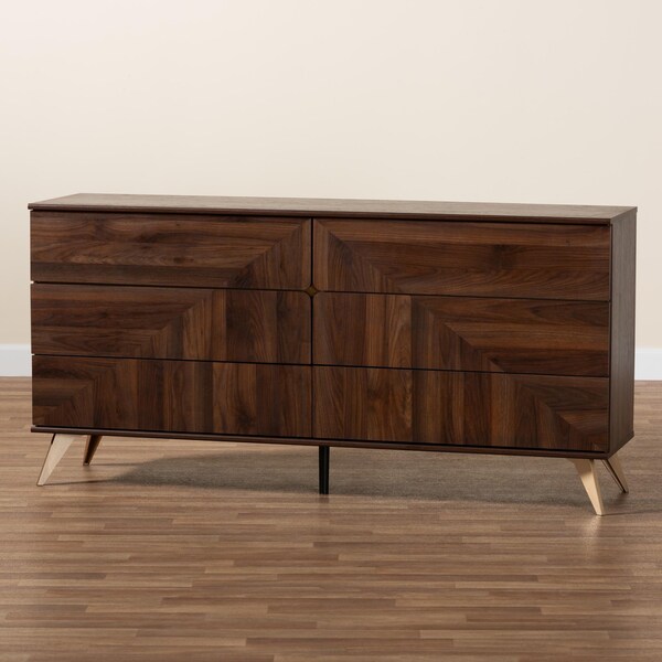 Baxton Studio Graceland Mid-Century Modern Transitional Walnut Brown Finished Wood 6-Drawer Dresser - 236-13276-ZORO