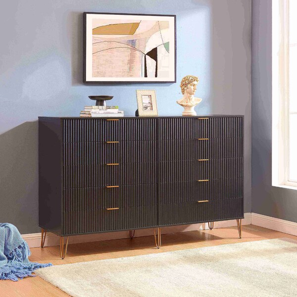 Manhattan Comfort DUMBO 10-Drawer Double Tall Dresser in Black - DR004-BK
