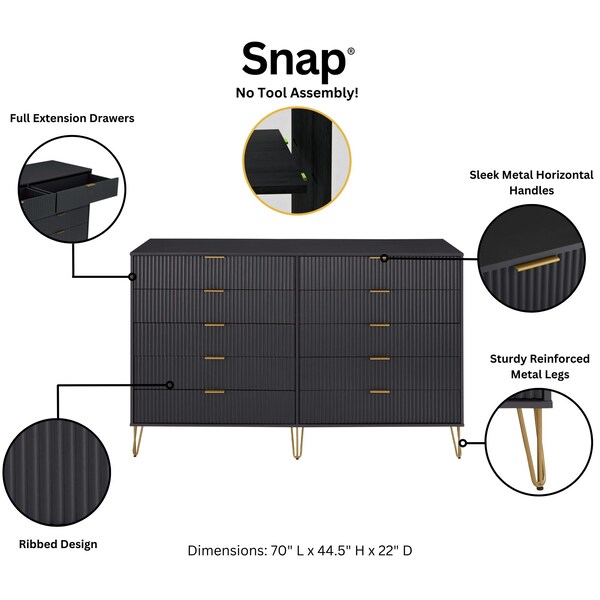 Manhattan Comfort DUMBO 10-Drawer Double Tall Dresser in Black - DR004-BK