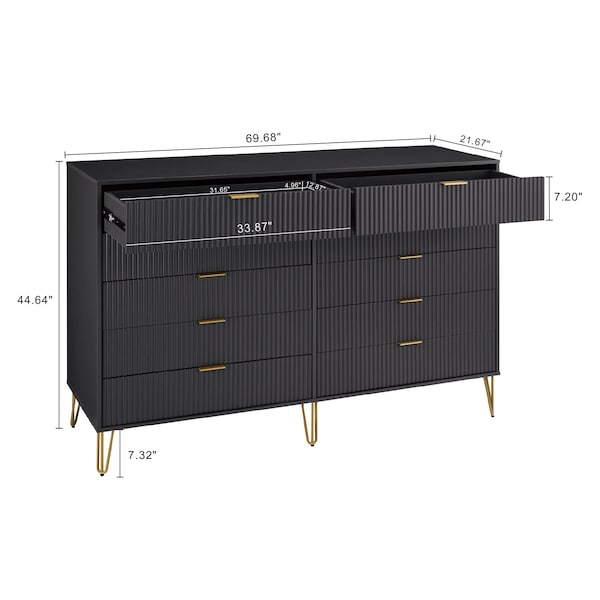 Manhattan Comfort DUMBO 10-Drawer Double Tall Dresser in Black - DR004-BK