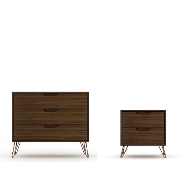 Manhattan Comfort Rockefeller Dresser and Nightstand Set, Brown - 104GMC5