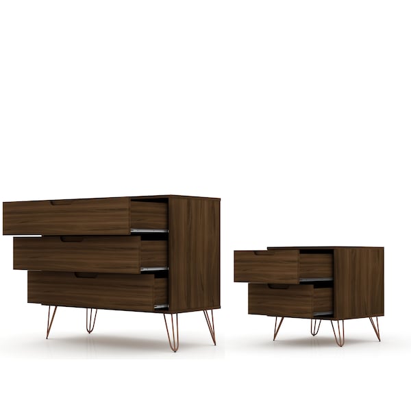 Manhattan Comfort Rockefeller Dresser and Nightstand Set, Brown - 104GMC5