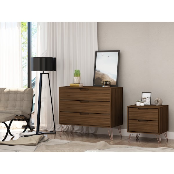 Manhattan Comfort Rockefeller Dresser and Nightstand Set, Brown - 104GMC5
