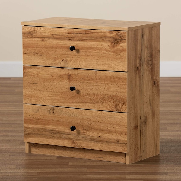 Baxton Studio Decon Modern and Contemporary Oak Brown Finished Wood 3-Drawer Storage Chest - 189-11975-ZORO