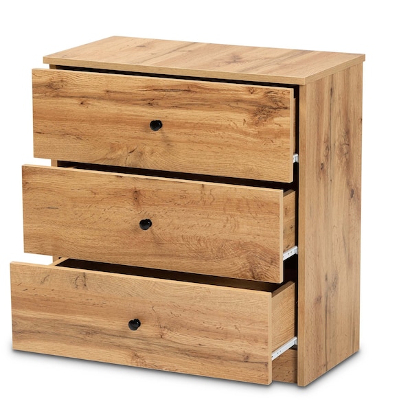Baxton Studio Decon Modern and Contemporary Oak Brown Finished Wood 3-Drawer Storage Chest - 189-11975-ZORO