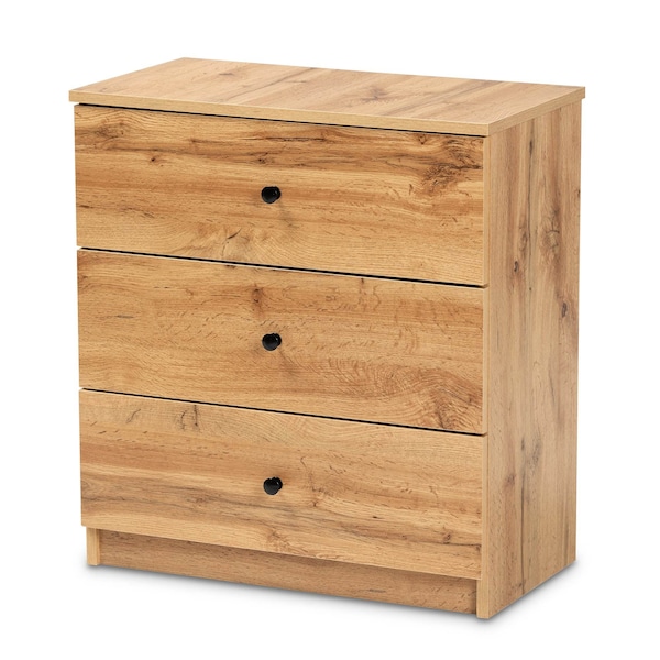 Baxton Studio Decon Modern and Contemporary Oak Brown Finished Wood 3-Drawer Storage Chest - 189-11975-ZORO