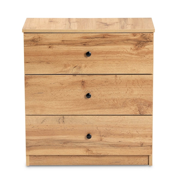 Baxton Studio Decon Modern and Contemporary Oak Brown Finished Wood 3-Drawer Storage Chest - 189-11975-ZORO