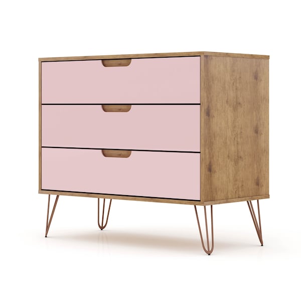 Manhattan Comfort Rockefeller Dresser, Nature and Rose Pink - 103GMC6