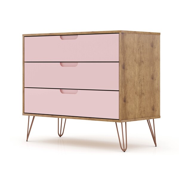 Manhattan Comfort Rockefeller Dresser, Nature and Rose Pink - 103GMC6