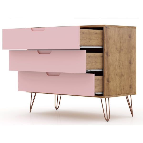 Manhattan Comfort Rockefeller Dresser, Nature and Rose Pink - 103GMC6