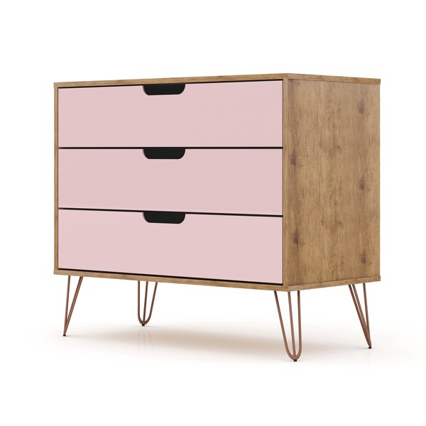 Manhattan Comfort Rockefeller Dresser, Nature and Rose Pink - 103GMC6