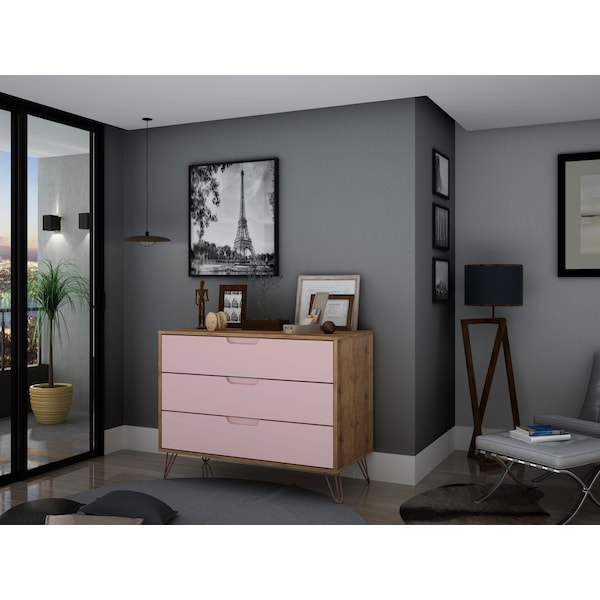 Manhattan Comfort Rockefeller Dresser, Nature and Rose Pink - 103GMC6