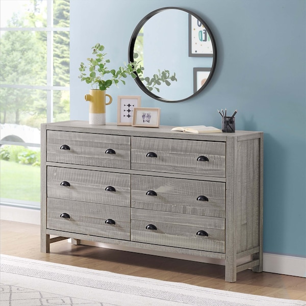 Alaterre Furniture Windsor 6-Drawer Double Dresser, Driftwood Gray - ANWI0432