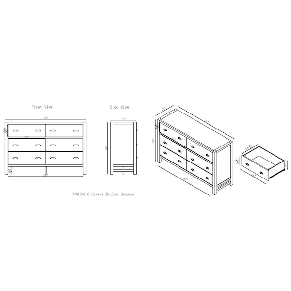Alaterre Furniture Windsor 6-Drawer Double Dresser, Driftwood Gray - ANWI0432