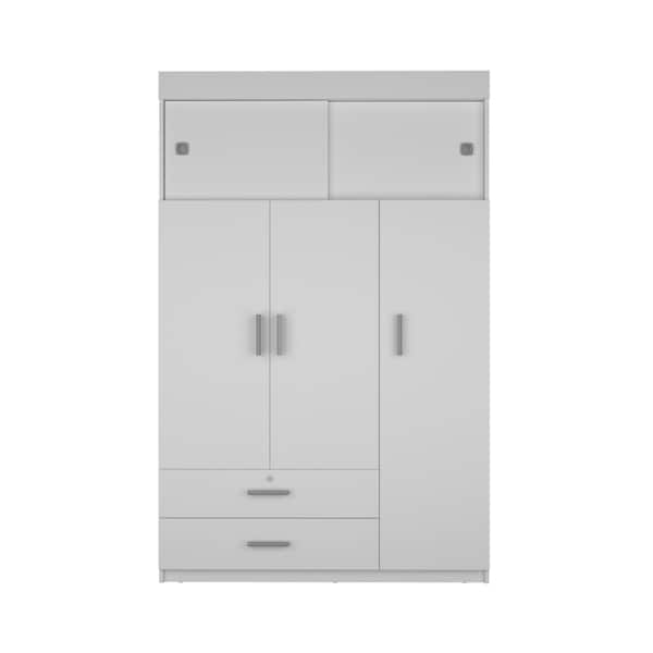 Tuhome Chile Armoire, Rod, 3 Door Cabinet, 2 Drawers, 2 Superior Adjustable Shelves, Metal Hardware, White - CLB5949
