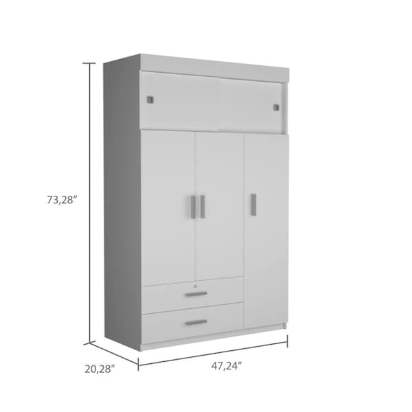 Tuhome Chile Armoire, Rod, 3 Door Cabinet, 2 Drawers, 2 Superior Adjustable Shelves, Metal Hardware, White - CLB5949