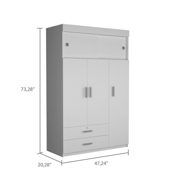 Tuhome Chile Armoire, Rod, 3 Door Cabinet, 2 Drawers, 2 Superior Adjustable Shelves, Metal Hardware, White - CLB5949