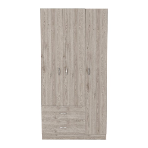 Tuhome Austral 3 Door Armoire with Drawers, Shelves, and Hanging Rod, Light Gray - CLZ5534