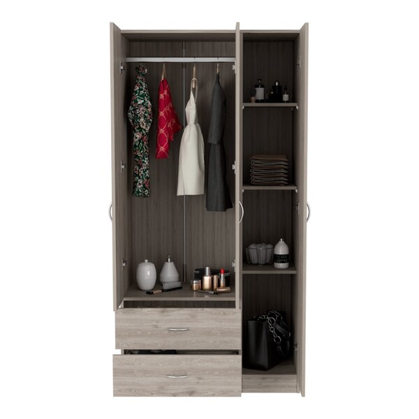 Tuhome Austral 3 Door Armoire with Drawers, Shelves, and Hanging Rod, Light Gray - CLZ5534