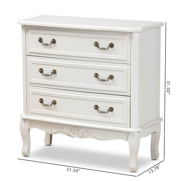 Baxton Studio Gabrielle White-Finished 3-Drawer Wood Dresser - 162-10261