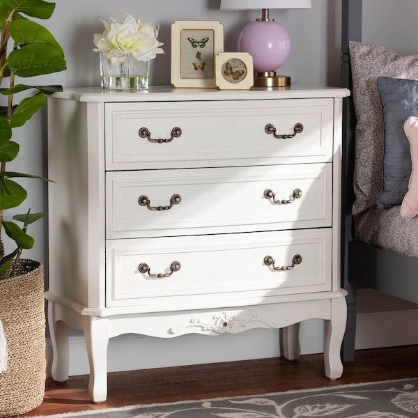 Baxton Studio Gabrielle White-Finished 3-Drawer Wood Dresser - 162-10261