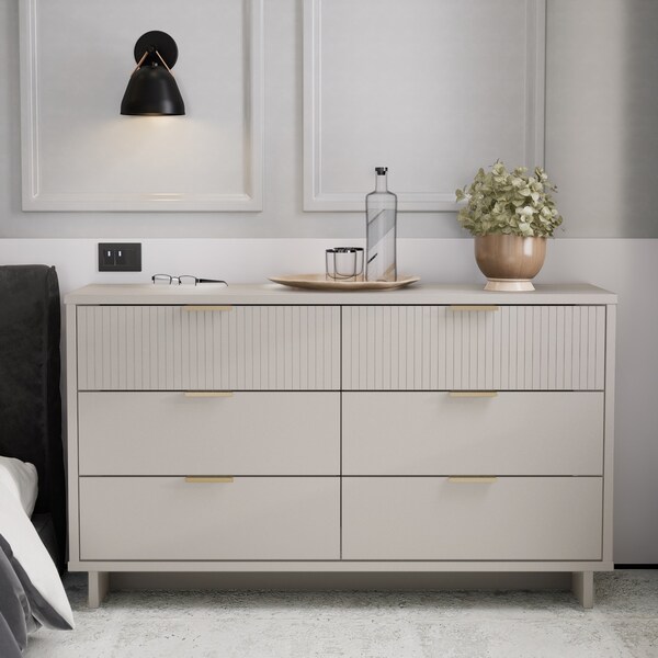 Manhattan Comfort Granville 55.07 Double Wide Dresser in Light Grey - DR-5036