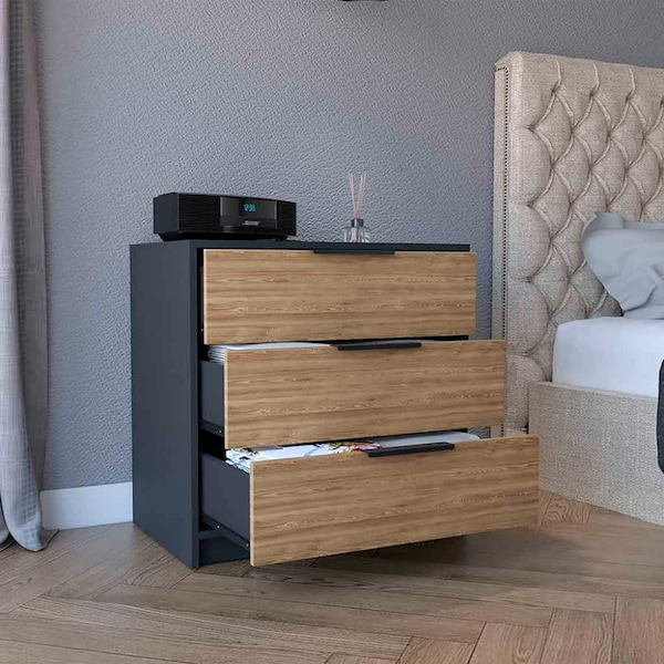 Tuhome Kaia 3 Drawers Dresser, Superior Top, Black/Pine - CTA4224