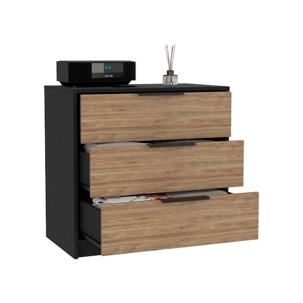 Tuhome Kaia 3 Drawers Dresser, Superior Top, Black/Pine - CTA4224