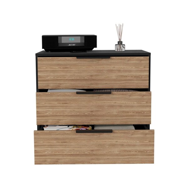 Tuhome Kaia 3 Drawers Dresser, Superior Top, Black/Pine - CTA4224