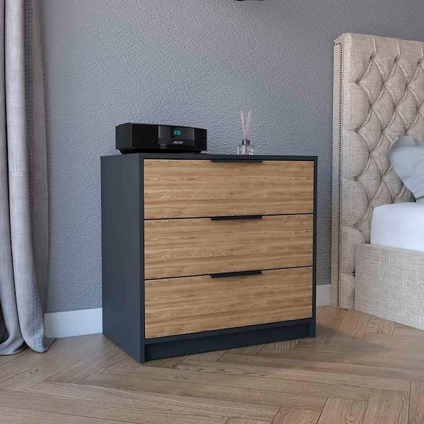 Tuhome Kaia 3 Drawers Dresser, Superior Top, Black/Pine - CTA4224