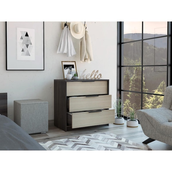Tuhome Kaia 3 Drawers Dresser, Superior Top, Black/Pine - CTA4224