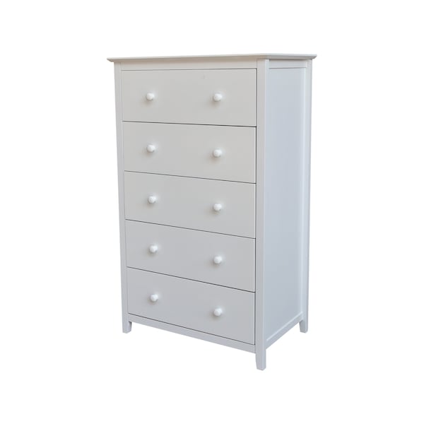 International Concepts Solid Wood Bedroom Dresser/Chest with 5 Drawers, White - BD08-8005