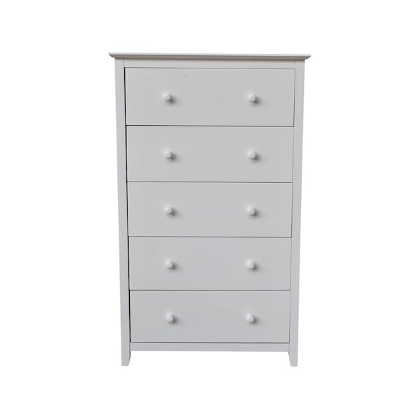 International Concepts Solid Wood Bedroom Dresser/Chest with 5 Drawers, White - BD08-8005
