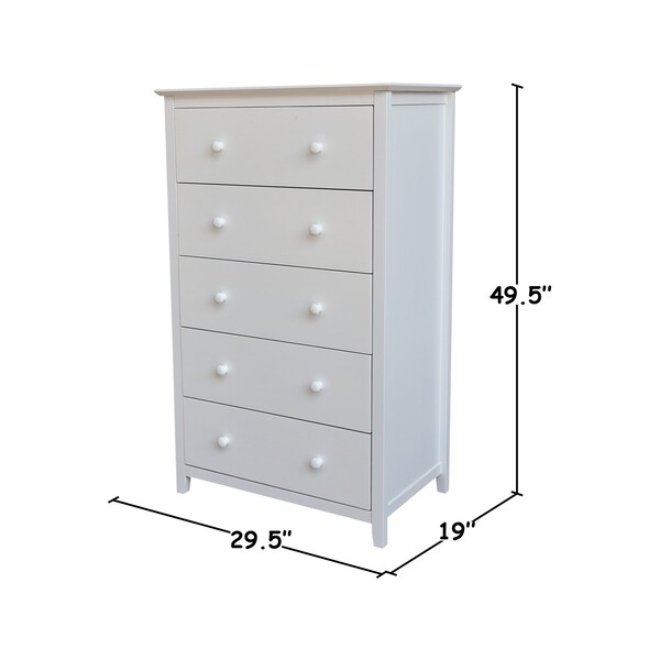 International Concepts Solid Wood Bedroom Dresser/Chest with 5 Drawers, White - BD08-8005