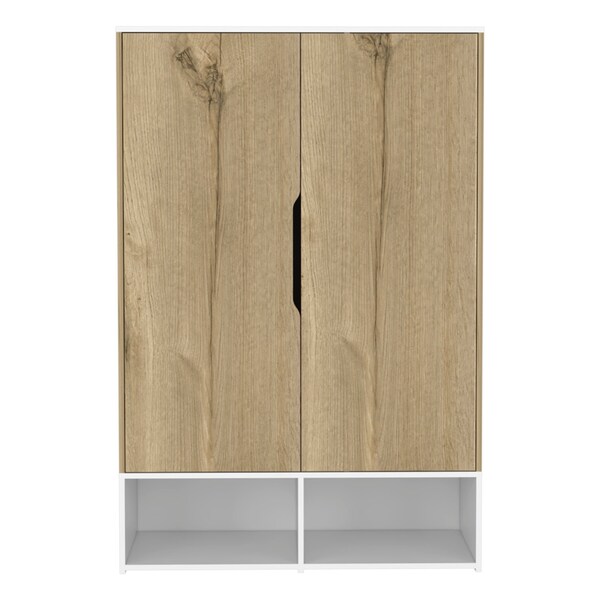 Tuhome Rosie Armoire, Two Open Shelves, Double Door, Five Shelves, Hanging Rod, Light Oak/White - CDB7136