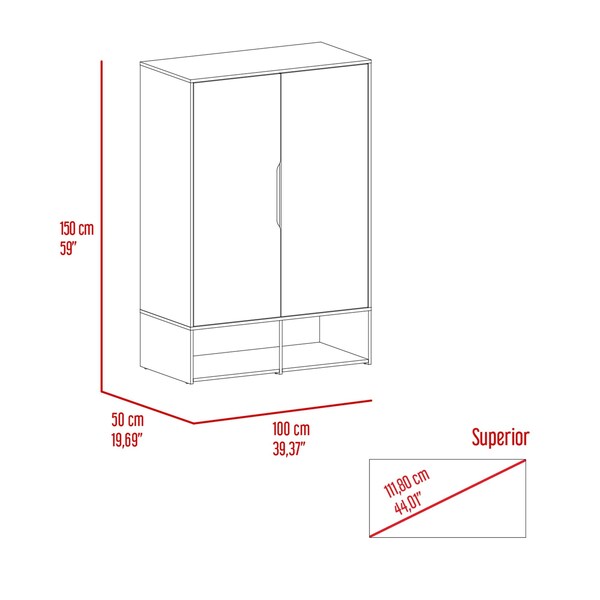 Tuhome Rosie Armoire, Two Open Shelves, Double Door, Five Shelves, Hanging Rod, Light Oak/White - CDB7136