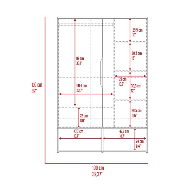 Tuhome Rosie Armoire, Two Open Shelves, Double Door, Five Shelves, Hanging Rod, Light Oak/White - CDB7136