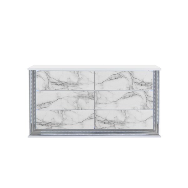 Global Furniture Usa Modern  High Gloss Ylime White Marble Dresser With Led - 2497