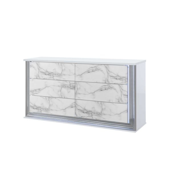 Global Furniture Usa Modern  High Gloss Ylime White Marble Dresser With Led - 2497