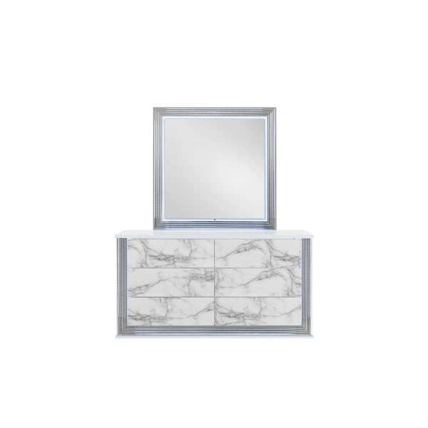 Global Furniture Usa Modern  High Gloss Ylime White Marble Dresser With Led - 2497