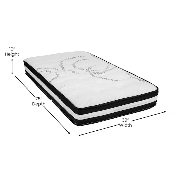 Flash Furniture 10" Twin Mattress, 14" Bed frame & 2" Topper Set - XU-BD10-10PSM2M35-T-GG