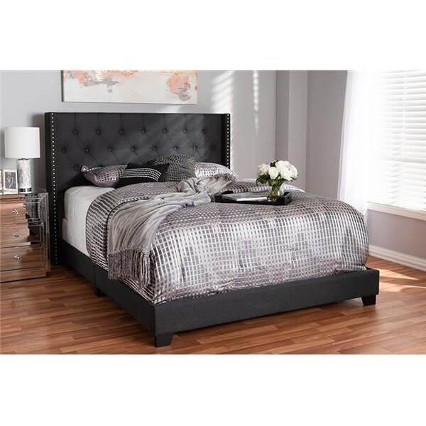 Baxton Studio Baxton Studio Brady-Charcoal Grey-King Brady Modern & Contemporary Charcoal Grey Fabric Upholstered Bed - King Size - BRADY-CHARCOAL GREY-KING