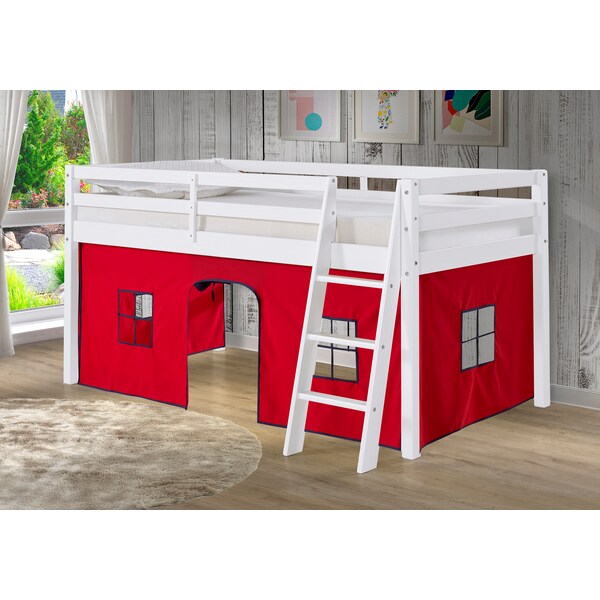 Alaterre Furniture Roxy Twin Wood Junior Loft Bed with White with Red and Blue Tent - AJRX10WHATRBL