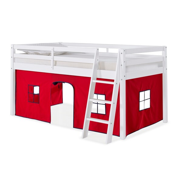 Alaterre Furniture Roxy Twin Wood Junior Loft Bed with White with Red and Blue Tent - AJRX10WHATRBL