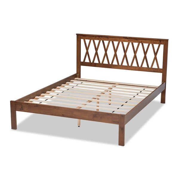 Baxton Studio Malene Mid-Century Walnut Finished Wood Queen Size Platform Bed - 159-9609